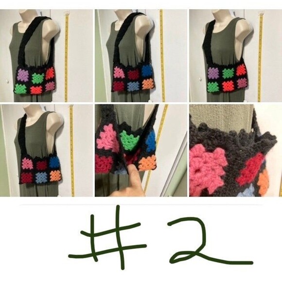 Granny Square Handmade Spring Floral Crochet Small Knit Tote Bag Shoulder Bag - Picture 4 of 7